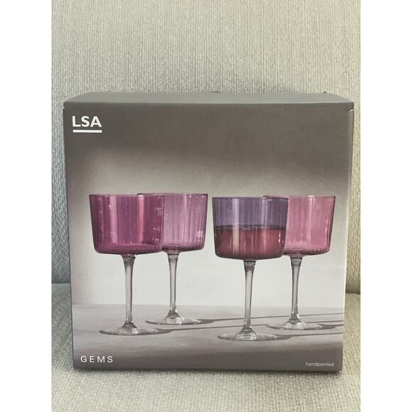 LSA International Pink Hand Painted Fluted Gems Wine Glasses Set of 4 NWB - Picture 6 of 6